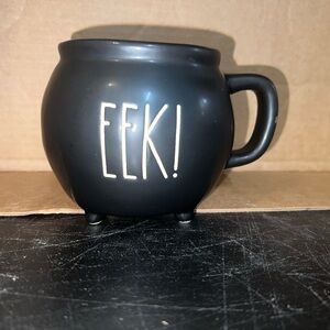 Rae Dunn Black Cauldron Mug with White 'EEK!'